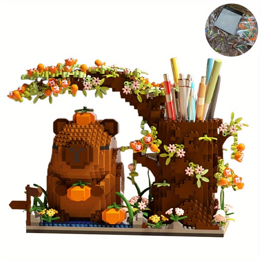 Capybara Building Blocks Pen Holder 1880pcs Micro Mini Brick Animal Figure - DIY Desktop Decoration Office Desk Organizer - Unique Birthday Gift for Teens Adults Capybara Lovers