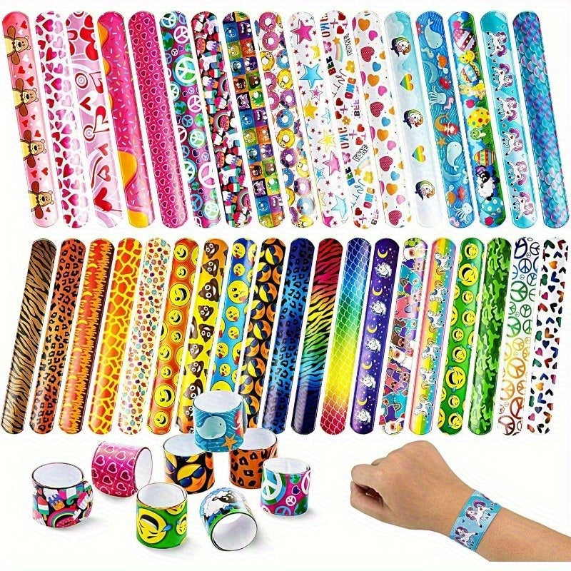 Slap Bracelets for Kids Bulk – 60pcs Wristbands with Animals, Hearts & Unicorn Prints, 36 Fun Designs for Party Favors, Classroom Prizes, Easter Bags & Birthday Gifts