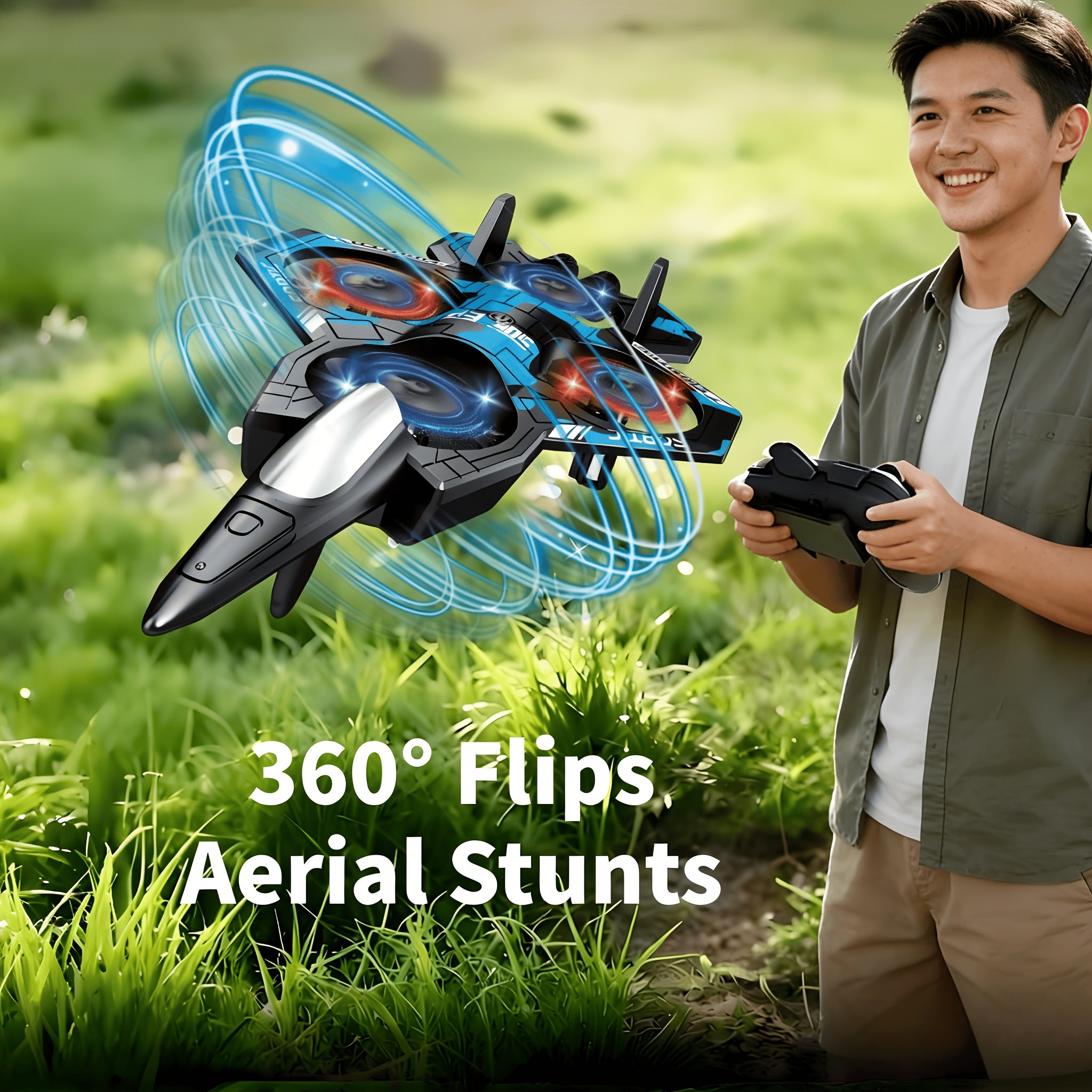 RC Drone with Altitude Hold & 360° Stunt Flips – LED Remote Control Aircraft, One-Key Takeoff/Landing, Rechargeable Battery, Beginner Friendly