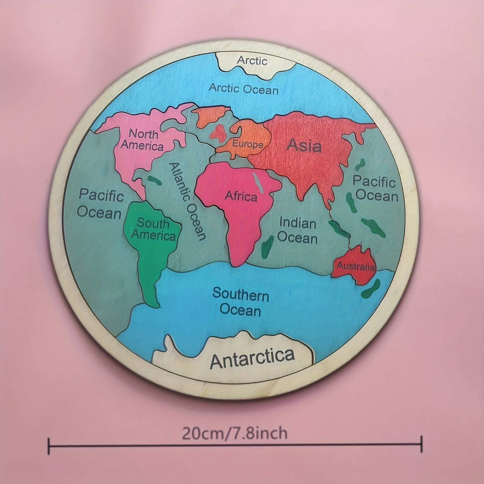 7 Continents Wooden Puzzle for Kids Ages 5+ – Color-Coded Geography Learning Toy, STEM Montessori Educational Gift for Boys & Girls, 20x20cm