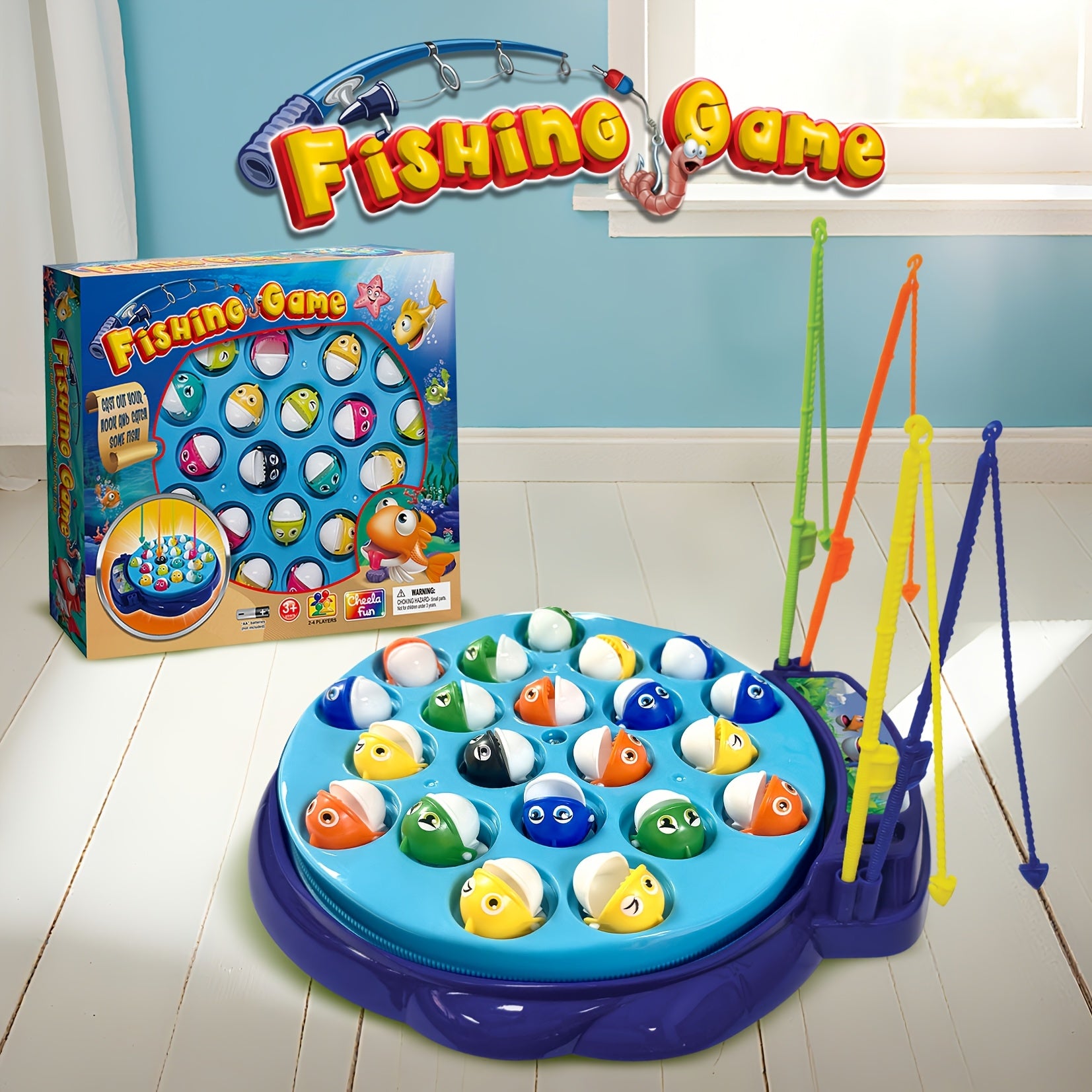Kids Fishing Game Rotating Board 21 Fish 4 Rods - Fast-Action 2-4 Player Toy for Toddlers Ages 3+, Birthday Easter Holiday Gift for Boys & Girls