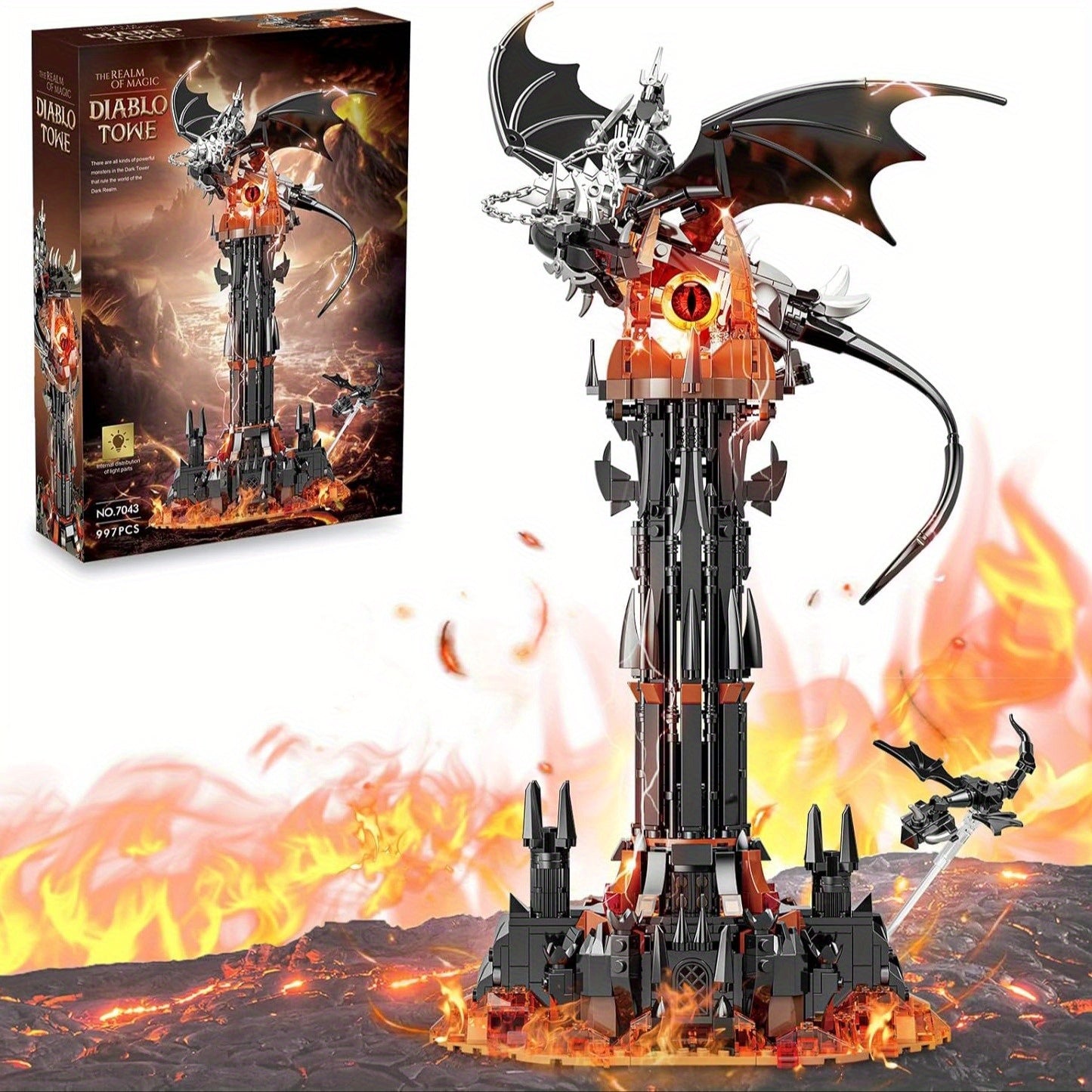 Dragon Castle Building Blocks Set, Black Dragon Guardian Tower Assembly Model with Magic Dark Architecture, Creative STEM Building Toy for Kids, Halloween Birthday Christmas Gift