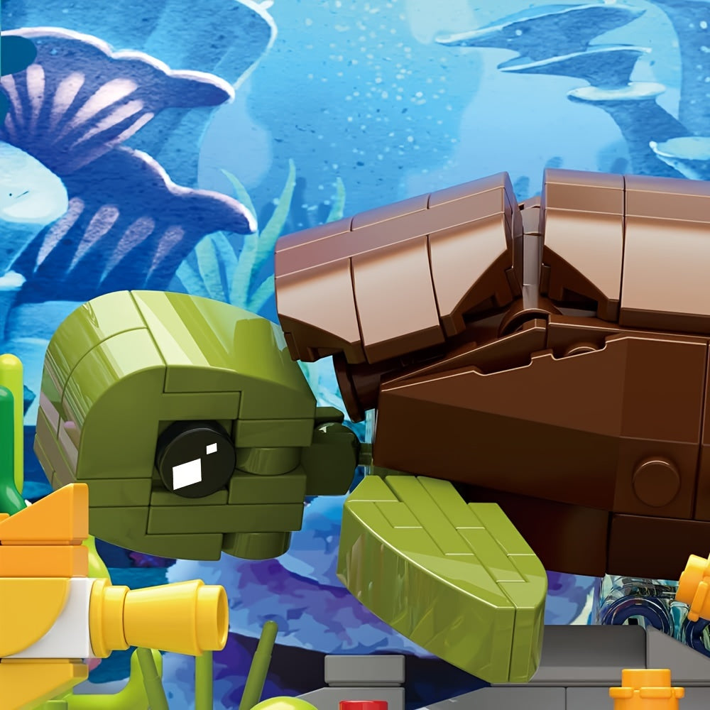 Building Block Aquarium Set with Marine Turtle & Fish Tank – Creative Ocean Animal Model Building Toy, STEM Construction Gift for Kids Boys Girls Home Decor