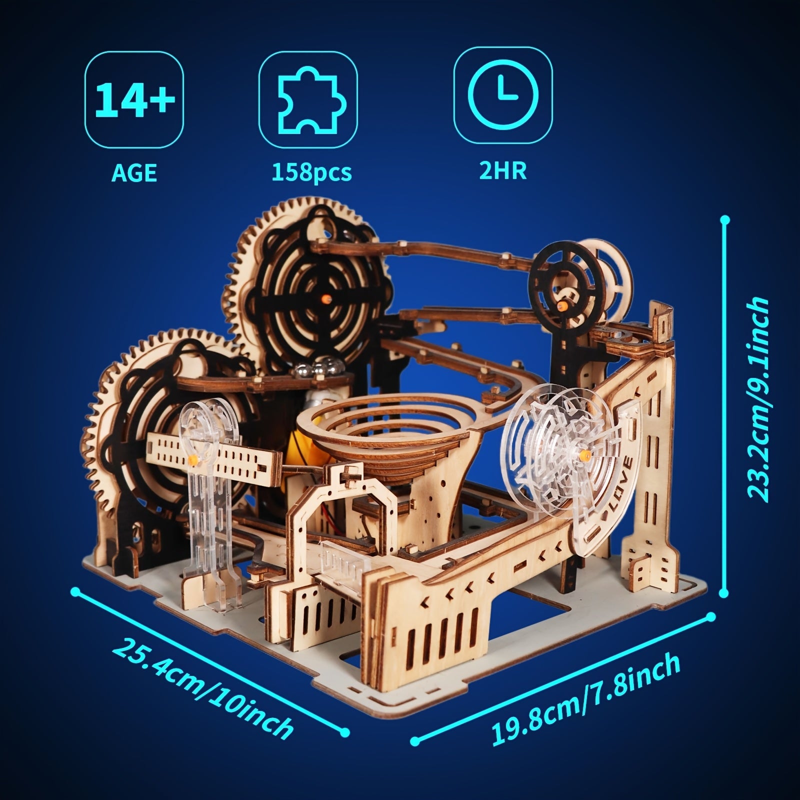 Electric Marble Run 3D Wooden Puzzle Kit STEM DIY Building Set for Kids Teens Adults – Brain Teaser Model Gift for Christmas Birthday