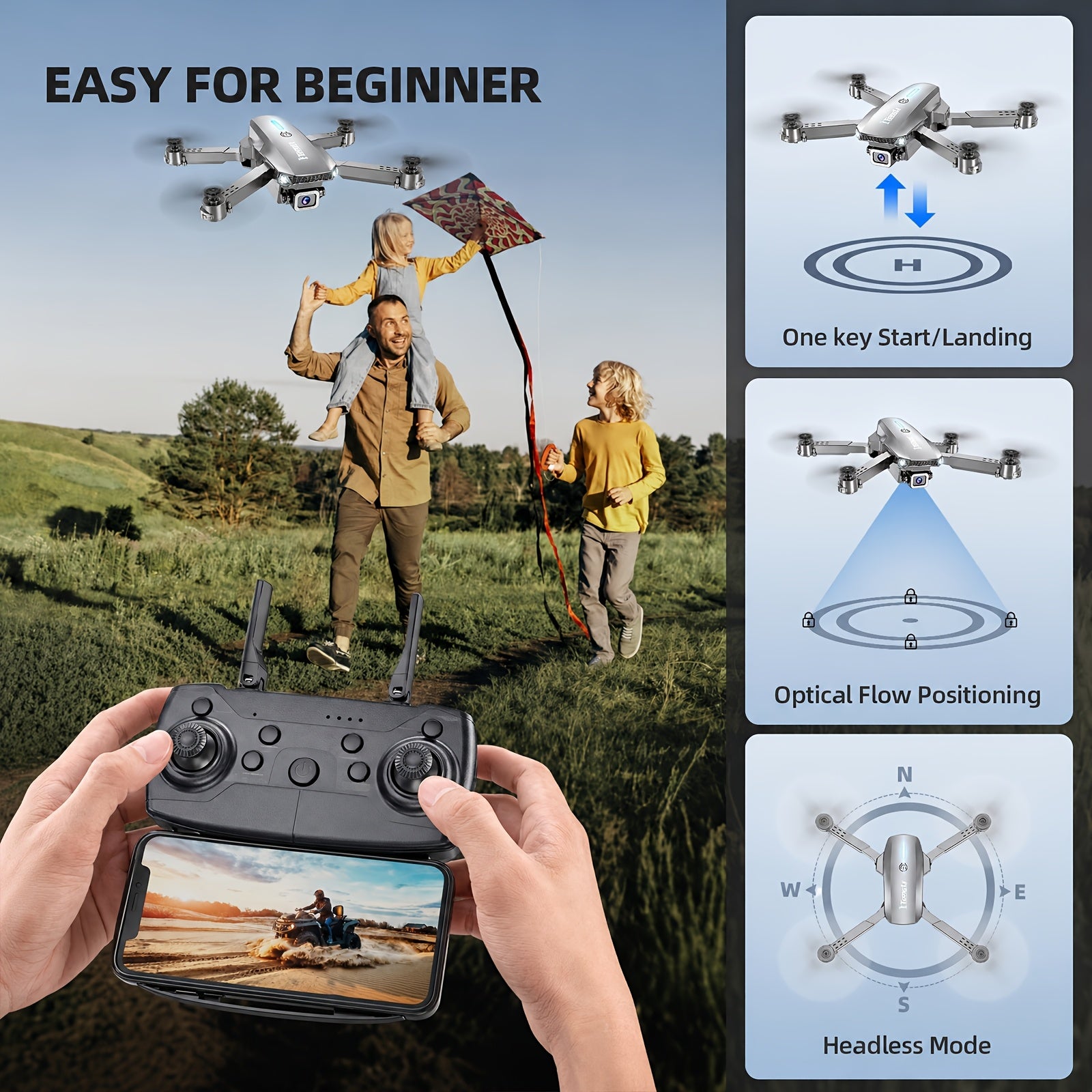 Foldable RC Drone with Camera One-Key Start 360 Stunt Tumbling Remote Control Quadcopter for Adults Beginners Kids Holiday Birthday Gift