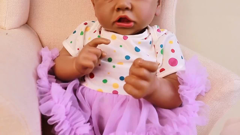African American Reborn Baby Doll 21.5 Inch – Vinyl Black Doll with Beautiful Painted Pupils Full Set Curly Hair Handmade Hand-Painted Collectible Holiday Gift Ages 3+