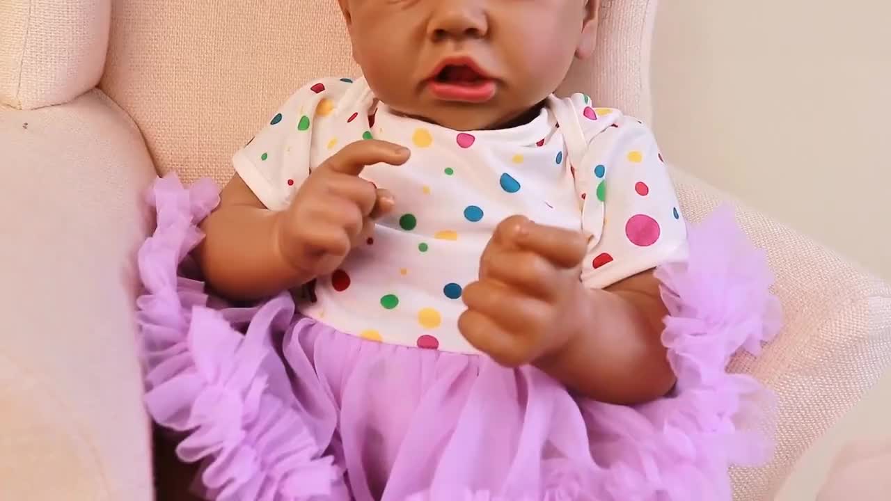 African American Reborn Baby Doll 21.5 Inch – Vinyl Black Doll with Beautiful Painted Pupils Full Set Curly Hair Handmade Hand-Painted Collectible Holiday Gift Ages 3+