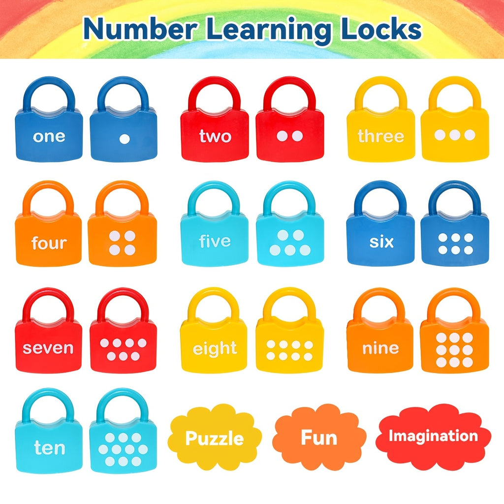 Number Lock & Key Counting Toy Set 10 Pcs - Math Learning Toy for Preschoolers Ages 3-5, Kindergarten Classroom Activity Game, Educational STEM Gift for Boys Girls Birthday Christmas