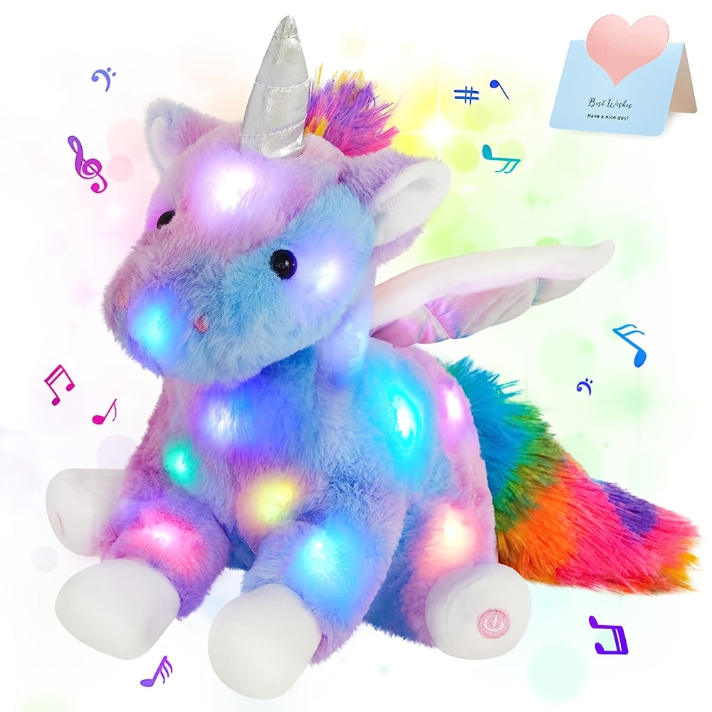 Glowing Unicorn Plush Toy with Music – Rainbow Light Up Stuffed Unicorn, Glow in the Dark Unicorn Stuffed Animal Gift for Kids Girls Birthday Christmas