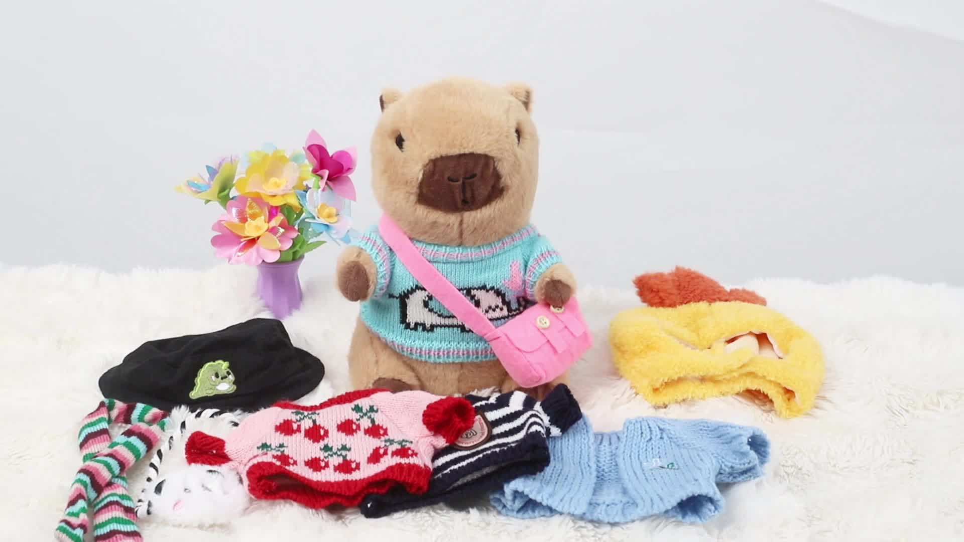 Capybara Plush Toy with 10 Clothes & Accessories – Soft Stuffed Capybara Dress Up Plushie, Cute Capybara Gift for Kids Boys Girls Birthday