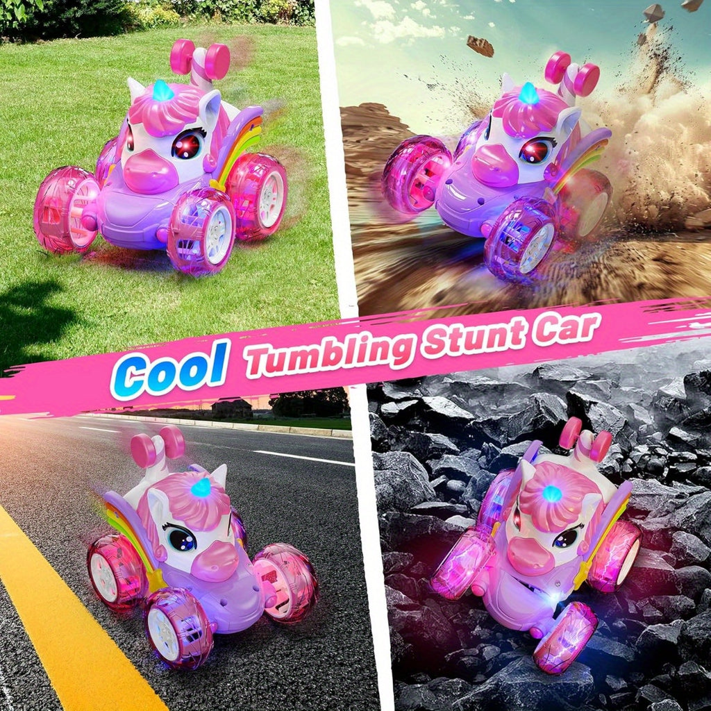 Unicorn RC Car for Girls 360 Degree Stunt Remote Control Car 4WD Rechargeable LED Lights Indoor Outdoor Toy Kids Halloween Christmas Birthday New Year Gift
