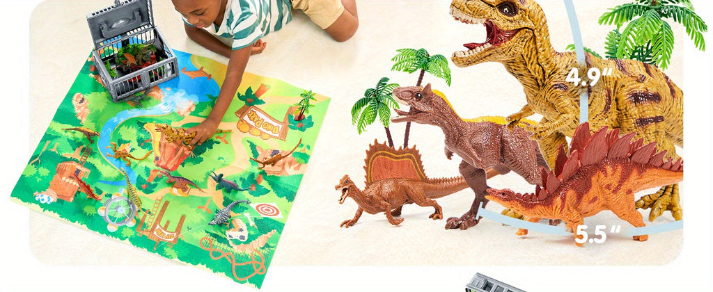 Dinosaur Toys for Kids 19pcs Playset – Realistic Figures with Activity Play Mat & Storage Cage for Boys Girls Ages 3+ Birthday Christmas Gift
