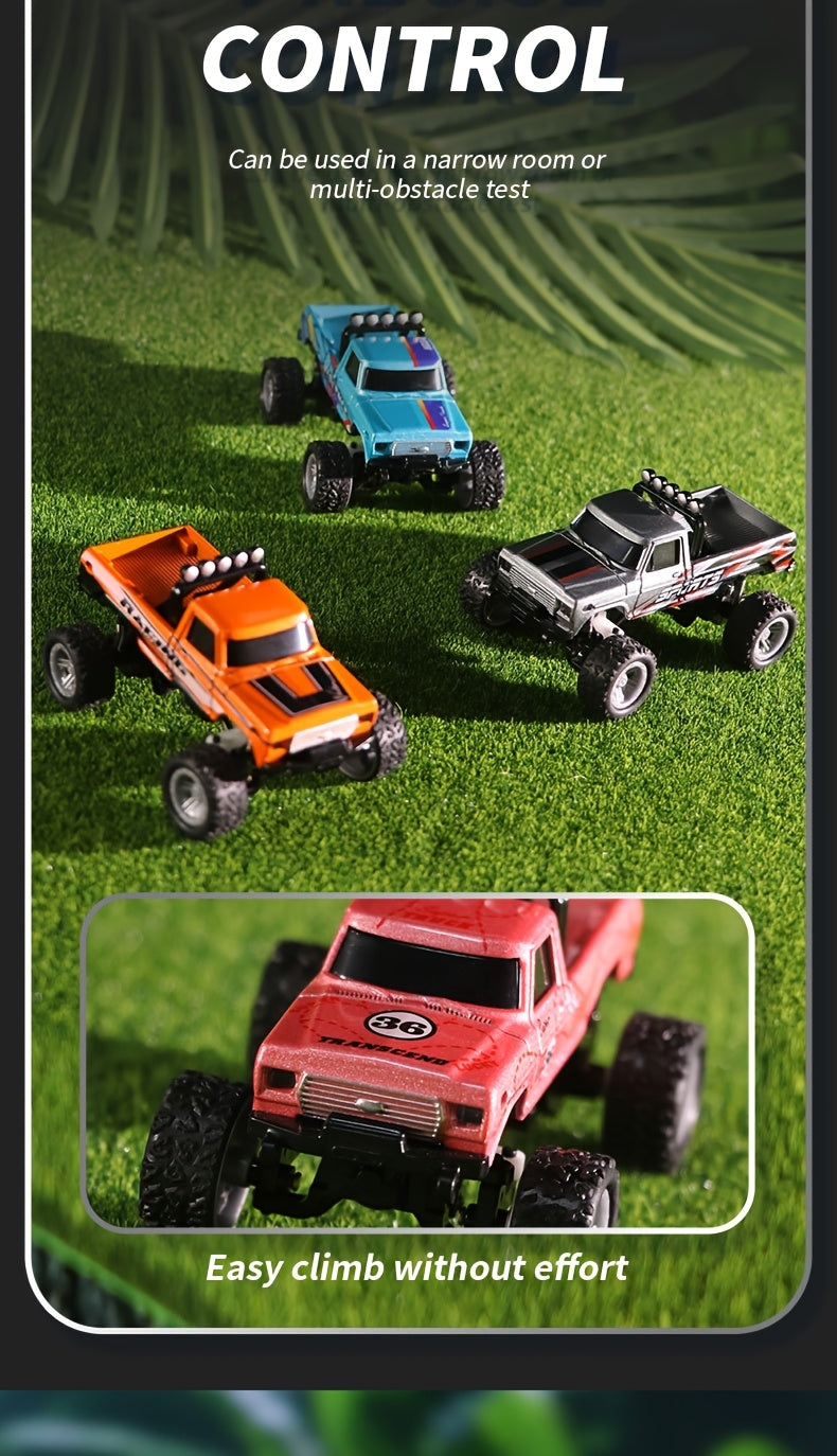 1:64 Mini RC Alloy Monster Truck with Trailer - 2.4GHz Off-Road Pickup Rock Crawler, Body Lights & Headlights, Tabletop Decor, Birthday Christmas Gift for Boys