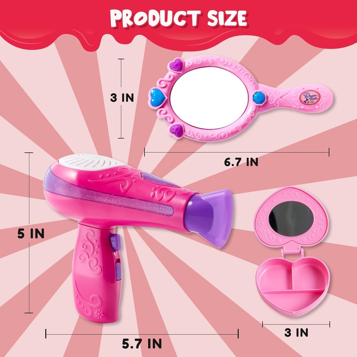 Girls Beauty Salon Set 17pcs Pretend Play Hair Stylist Toy Kit with Hairdryer Mirror Curling Iron Kids Ages 3+ Birthday Christmas Gift