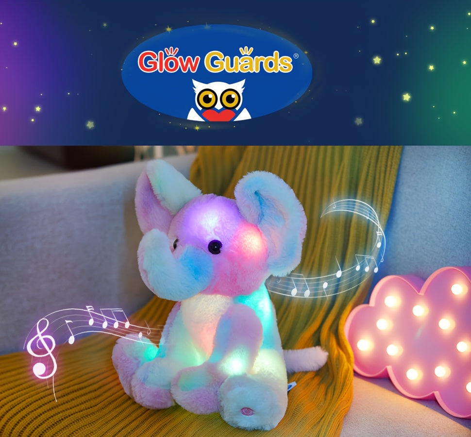 Musical Glowing Rainbow Elephant Plush Toy 12 Inch Night Light Lullaby Soft Stuffed Animal Soothing Baby Gift Birthday Decor for Kids Toddlers