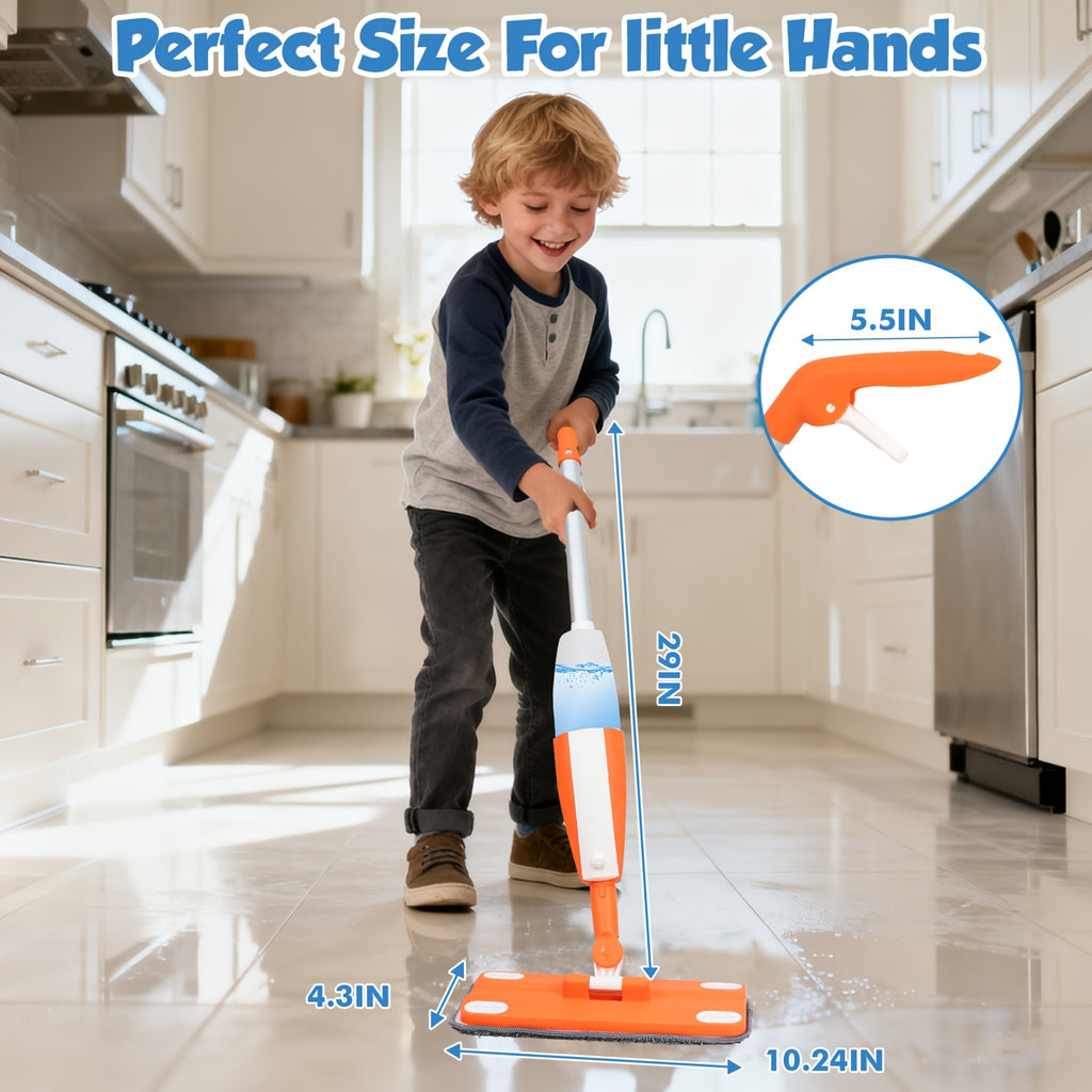 Kids Spray Mop Cleaning Toy Kit with Working Water Sprayer & Washable Pad – Mini Mop & Broom Pretend Play Set for Children Ages 3+, Christmas & Birthday Gift