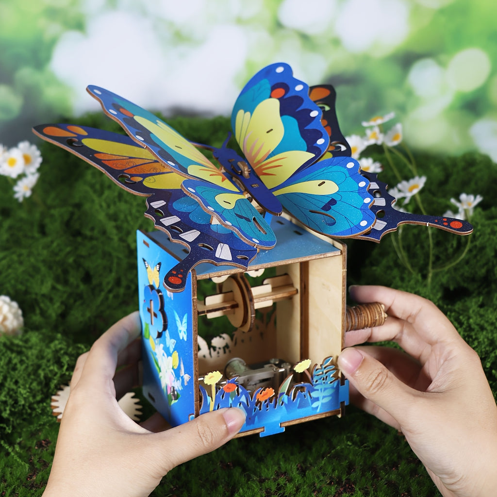 3D Wooden Puzzle Music Box You Are My Sunshine, Butterfly Hand Handmade Assembly Model Kit, Unique Christmas Birthday Holiday Gift for Women Girls & Music Lovers