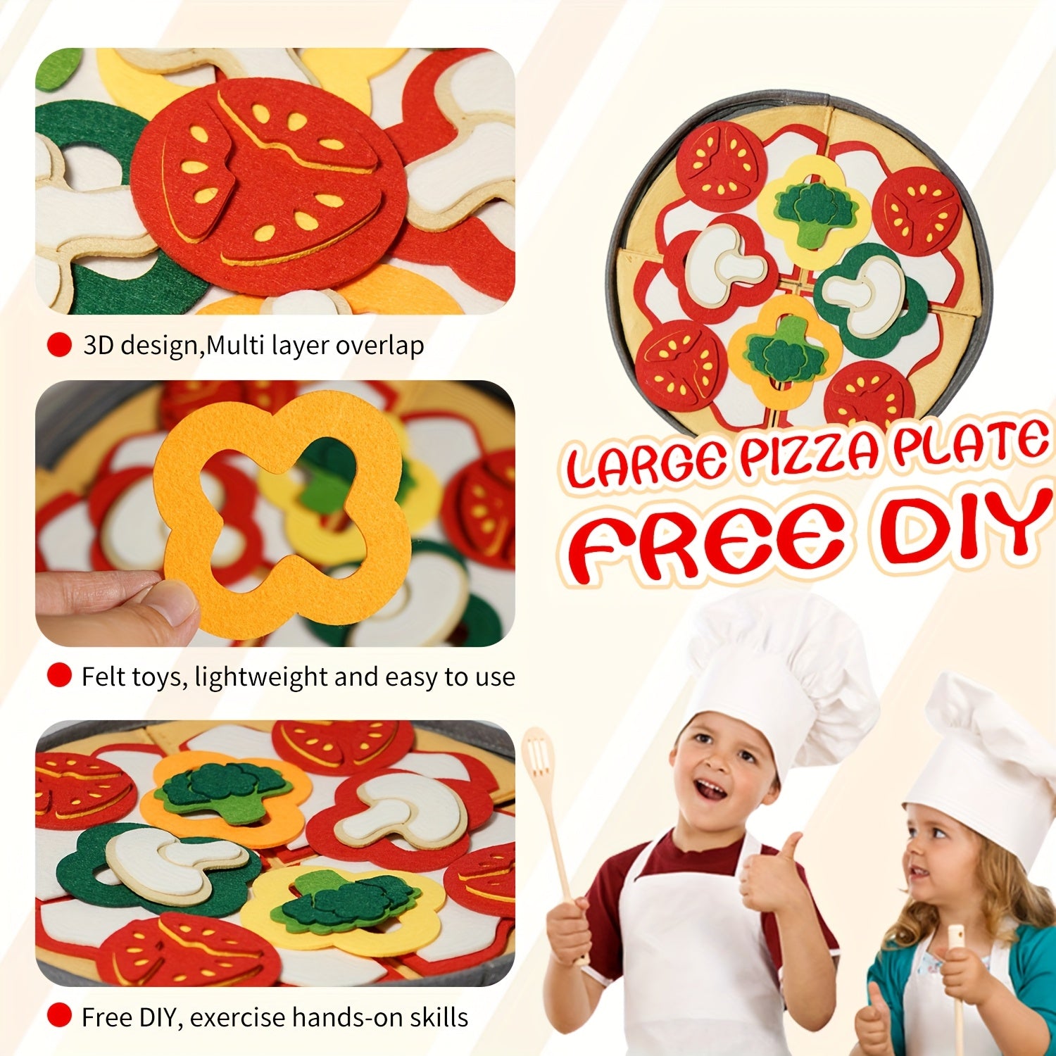 Kids Pizza Toy Set 41-Piece, Felt Kitchen Pretend Play Food Toy for Toddlers, Parent-Child Interaction Game, Birthday Gift for Boys Girls Ages 3+