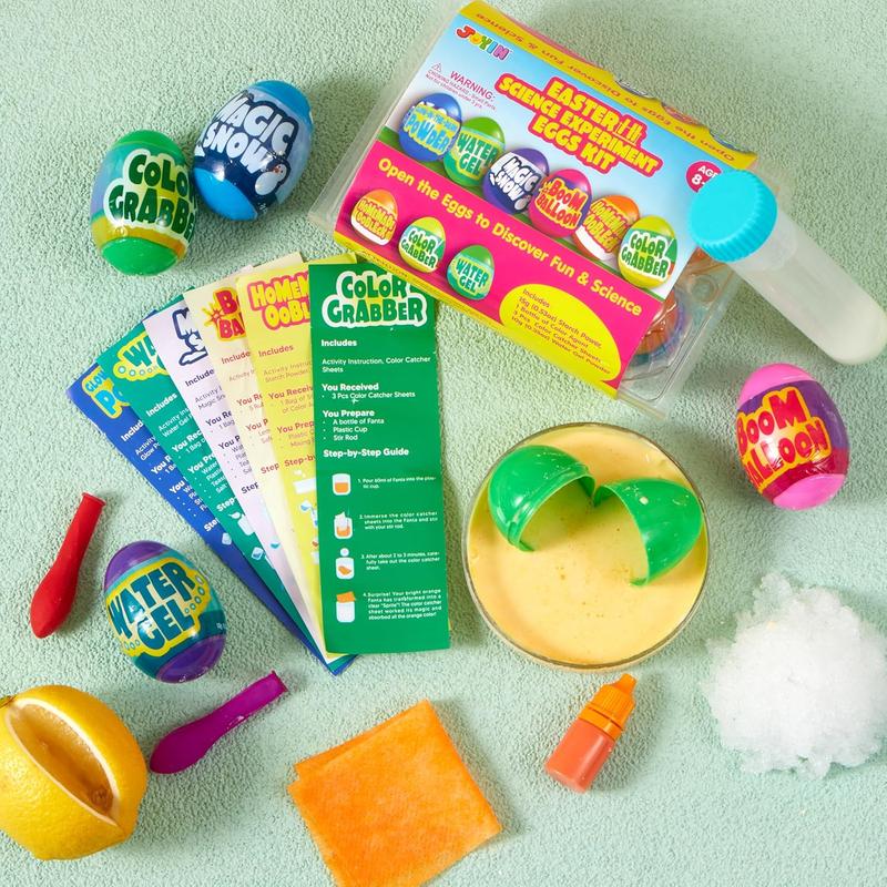Prefilled Easter Eggs with Science Experiments, JOYIN 6-Pack STEM Activity Kits for Kids, Easter Basket Stuffers, Egg Hunts & Classroom Party Favors