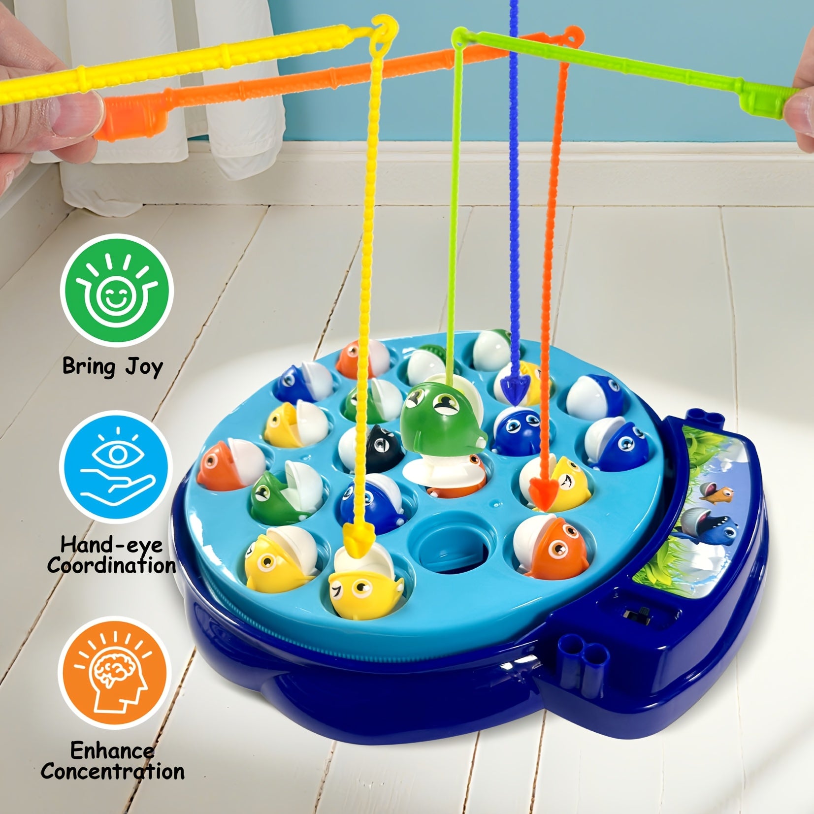 Kids Fishing Game Rotating Board 21 Fish 4 Rods - Fast-Action 2-4 Player Toy for Toddlers Ages 3+, Birthday Easter Holiday Gift for Boys & Girls