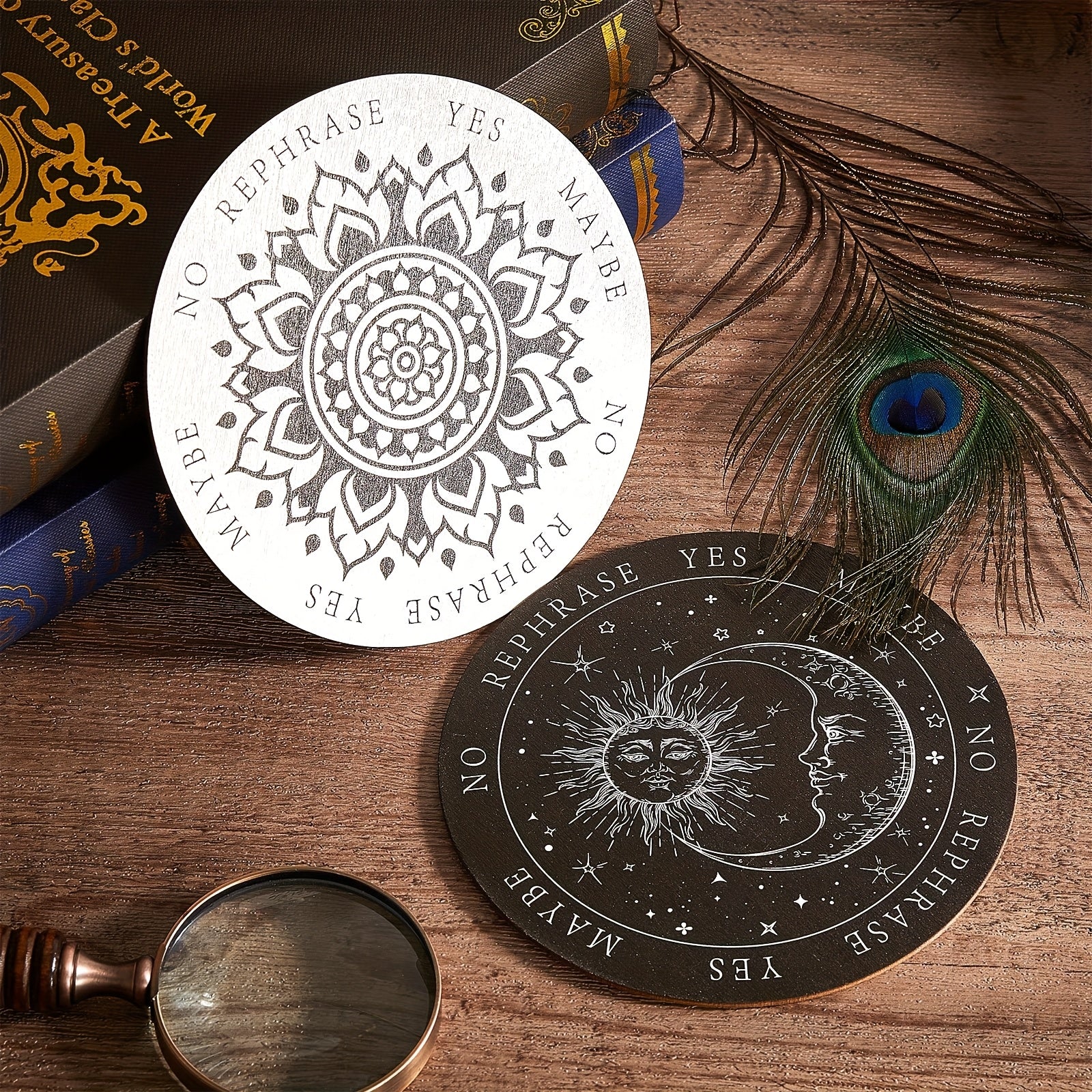 Wiccan Pendulum Divination Board Set 8 Pack 6 Inch Wooden Dowsing Board – Retro Metaphysical Witchcraft Tool for Beginners, Spiritual Gift, Halloween Birthday