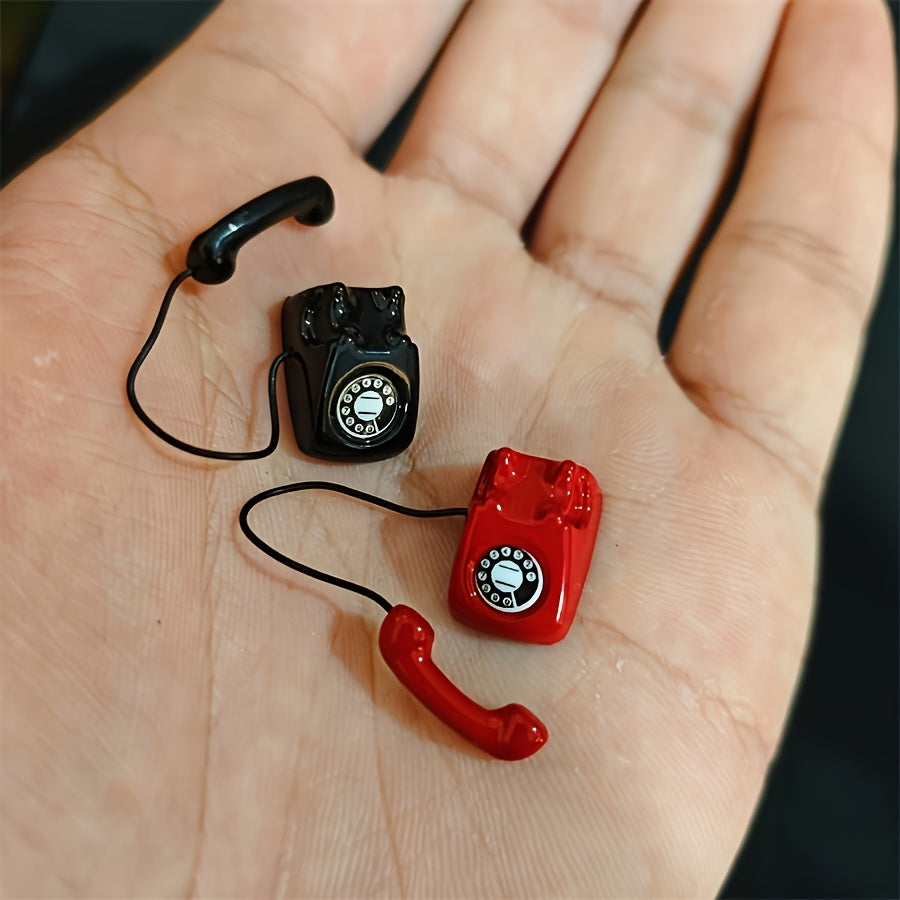 Dollhouse Miniature Vintage Rotary Phone 2pcs Alloy – 1:12 Scale Furniture Props for Pocket Scene Diorama DIY Decor Collector Gift