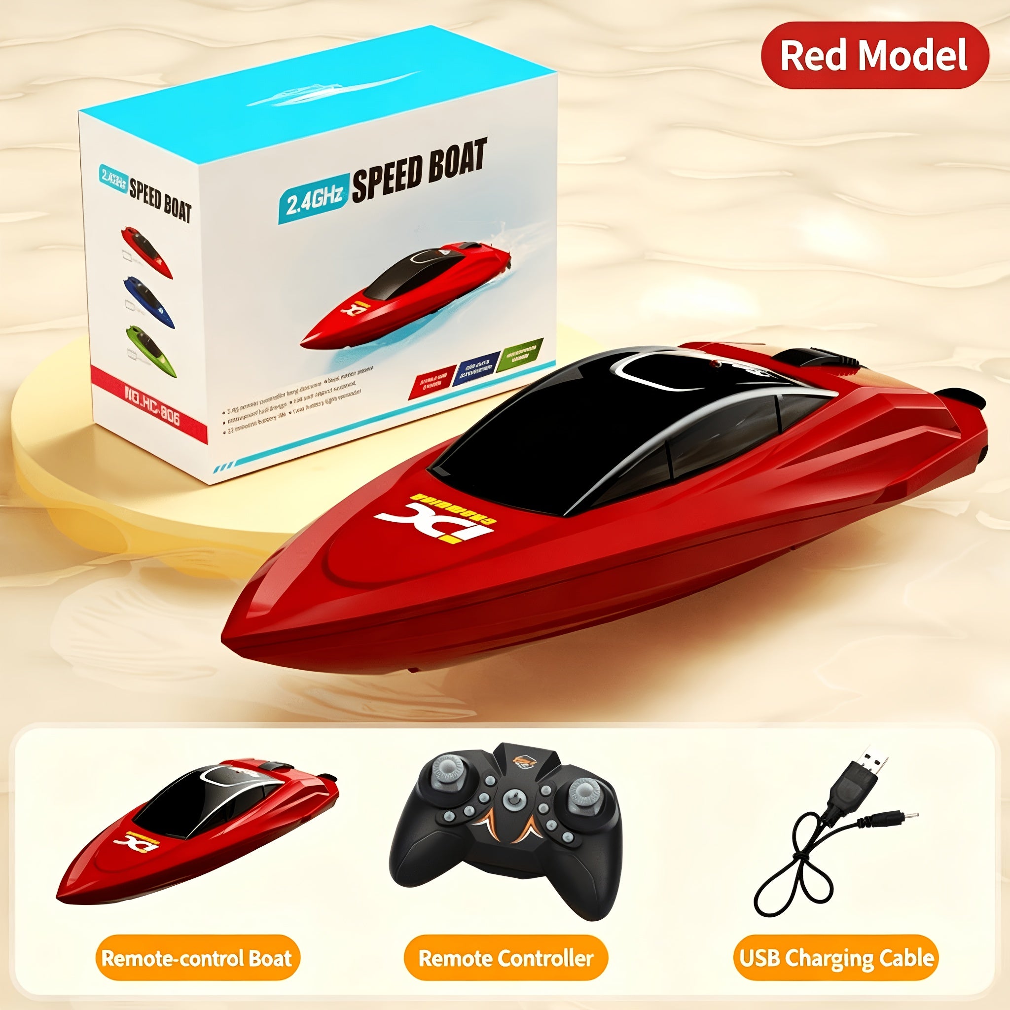 RC Racing Boat Mini High Speed 2.4GHz 4CH Remote Control LED Lights Pool Lake Pond Kids Summer Gift Boys Girls Birthday Christmas Red Blue Green