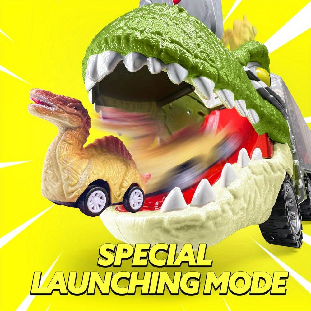 Dinosaur Truck Toy Set 13-in-1 for Kids – Transport Carrier with Sound & Lights, 12 Pull-Back Dino Cars & Helicopter, Birthday Gift for Boys Ages 3 4 5