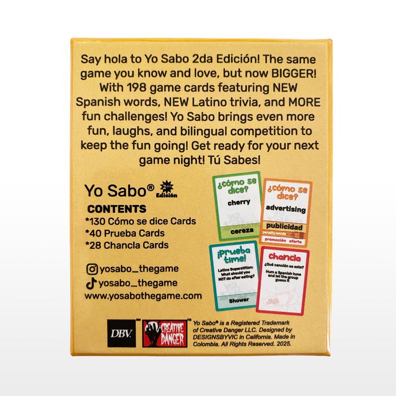 Bilingual Spanish Card Game Yo Sabo Edition 2 with 198 Cards, Latino Trivia and Chancla Challenges for Family Game Night and Language Practice