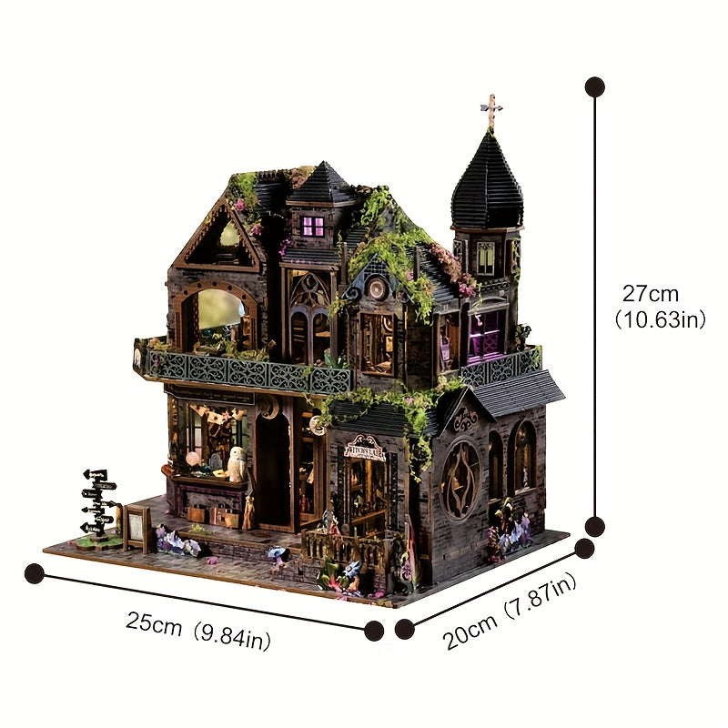 3D Wooden Puzzle Magic Castle Model Kit with LED Light – Adult Puzzle Assembly Decoration Owl Flowers Bookshelf Gift for Teens Adults