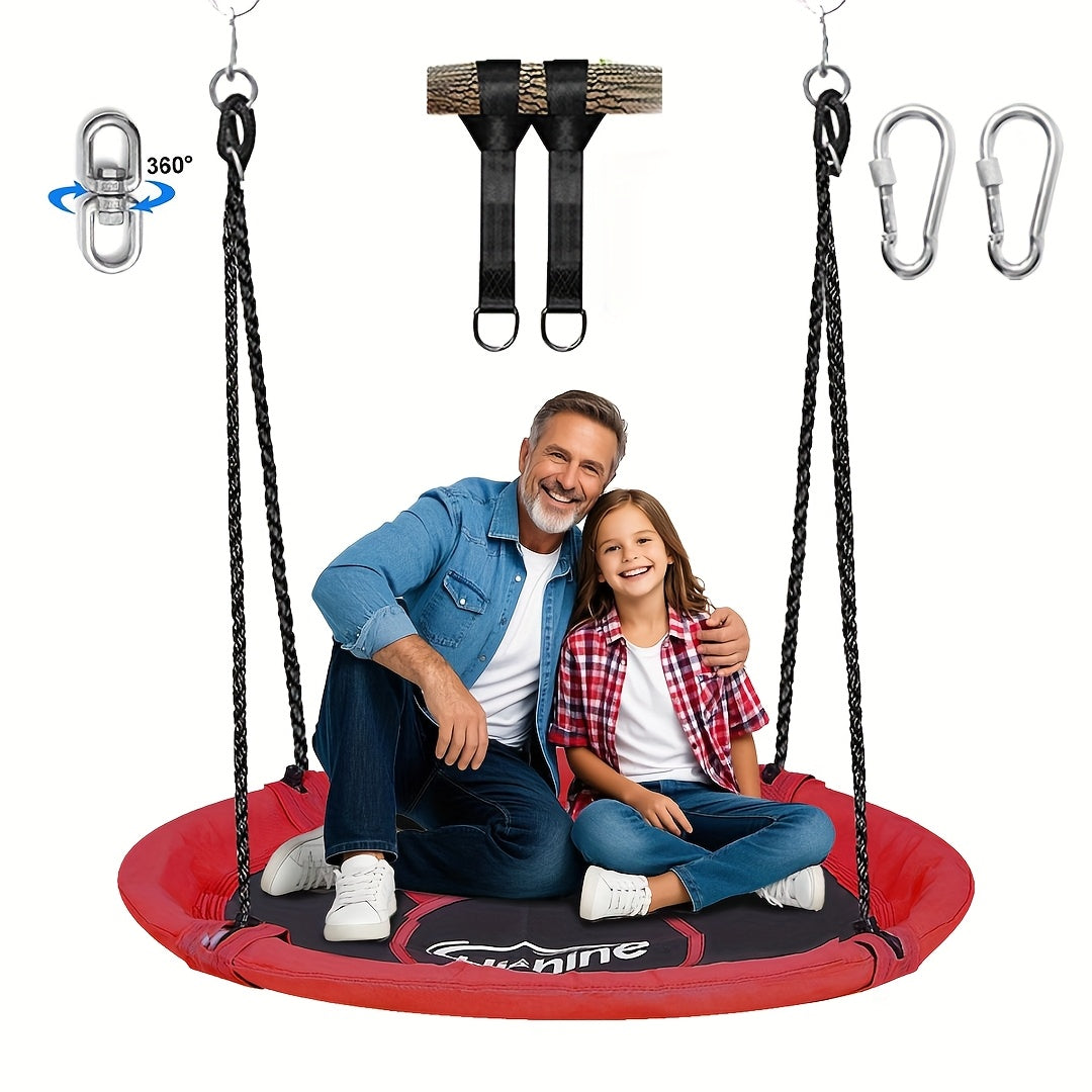 43" Large Saucer Swing for Kids, 360° Rotating Spinner Swing with Swivel, Adjustable Ropes & Hanging Straps, Outdoor Tree or Swing Set Accessory, Durable Round Disc Swing for Playground Backyard, Birthday Gift