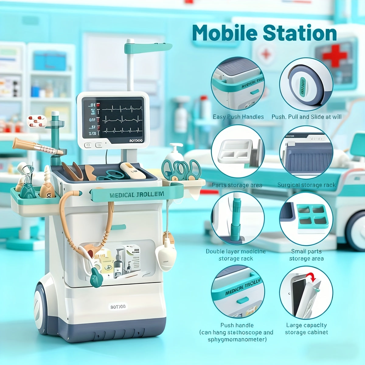 Kids Doctor Kit Pretend Play Medical Station Toy Set with Stethoscope 25-26pcs Boys Girls Ages 3+ Birthday Gift