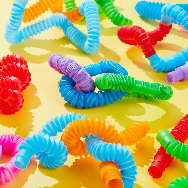 Pop Tubes Bulk 72 Pack Fidget Sensory Toys – Connectable Extendable Stress Relief Tubes Party Favors for Classroom Halloween Christmas Easter Birthday Goodie Bag