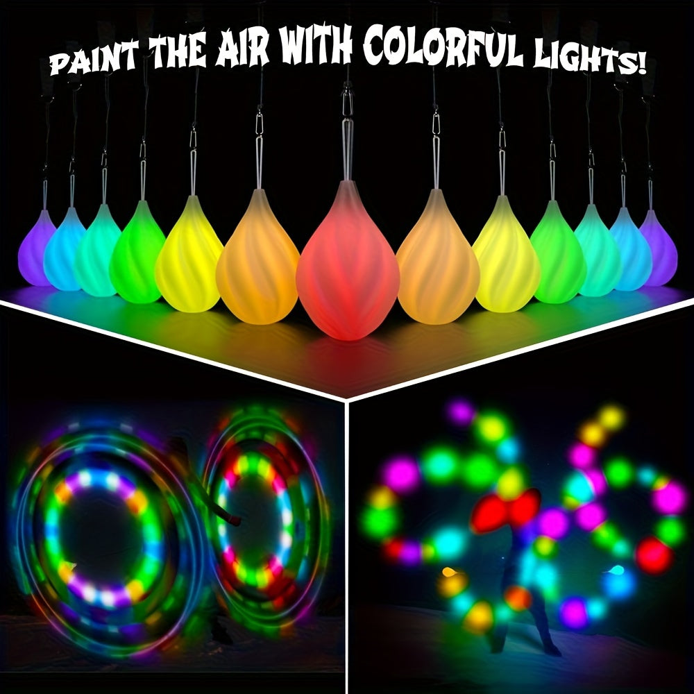 LED Poi Balls Soft Spinning Glow Poi Rainbow Fade High Strobe for Beginners Professionals Dance Performance Entertainment Gift