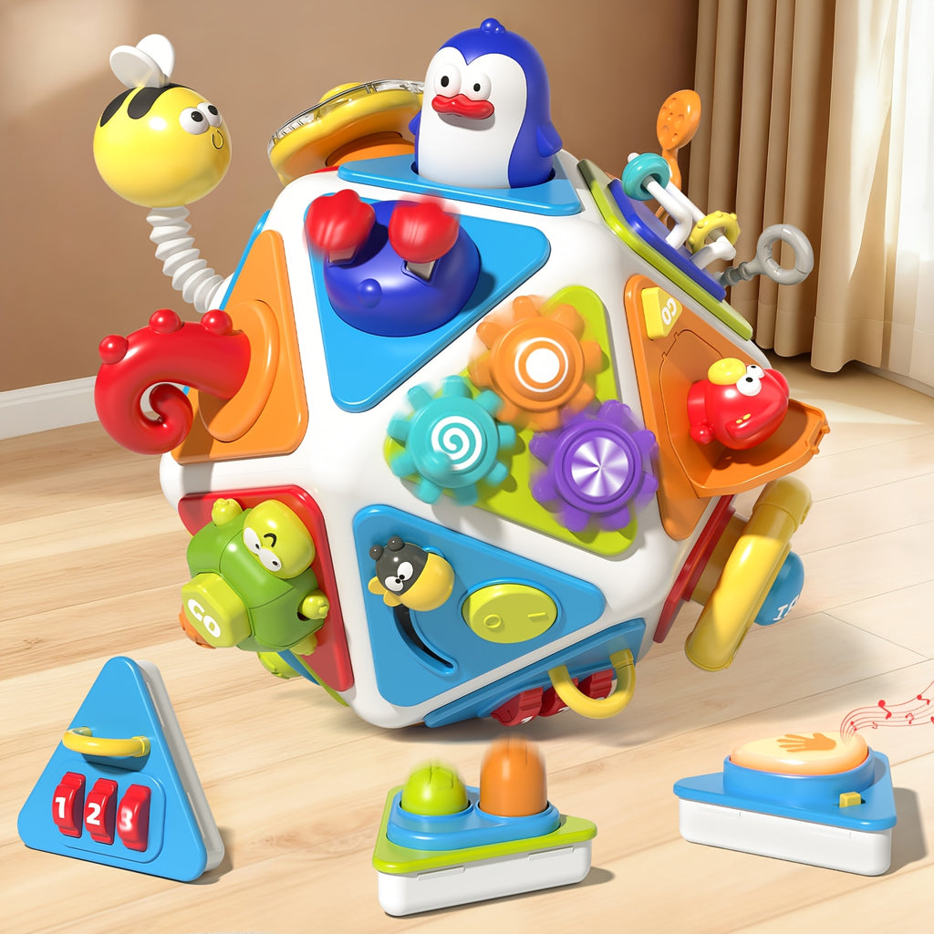 21-in-1 Busy Board Activity Cube for Toddlers & Baby - Montessori Sensory Learning Toy for Boys Girls Ages 1-3, Early Educational Development Travel Toy, Best First Birthday Gift