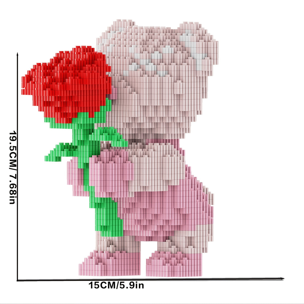 Rose Bear Building Blocks 4051pcs Romantic Bear Holding Rose DIY Model Kit - Advanced Assembly Gift for Couples Parents - Valentine Birthday Anniversary Christmas Gift