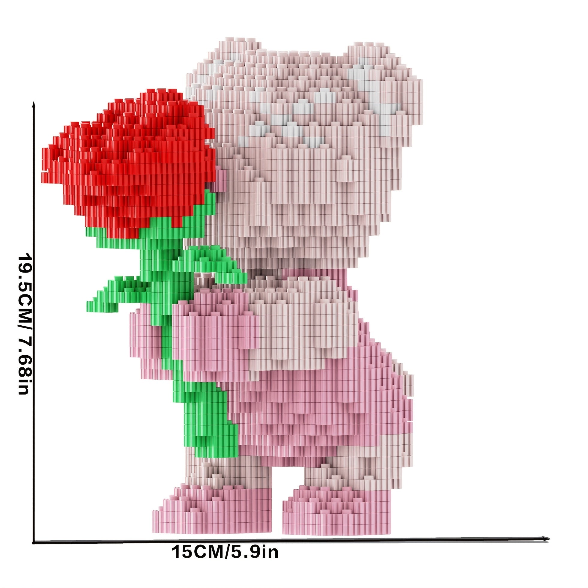 Rose Bear Building Blocks 4051pcs Romantic Bear Holding Rose DIY Model Kit - Advanced Assembly Gift for Couples Parents - Valentine Birthday Anniversary Christmas Gift