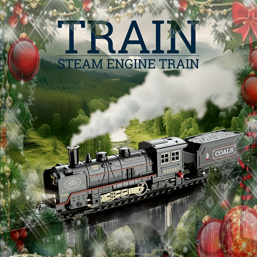 Classic Steam Engine Train Toy Model Set Battery Powered Locomotive - Nostalgic Display Toy for Kids & Train Enthusiasts, Birthday Christmas Holiday Gift