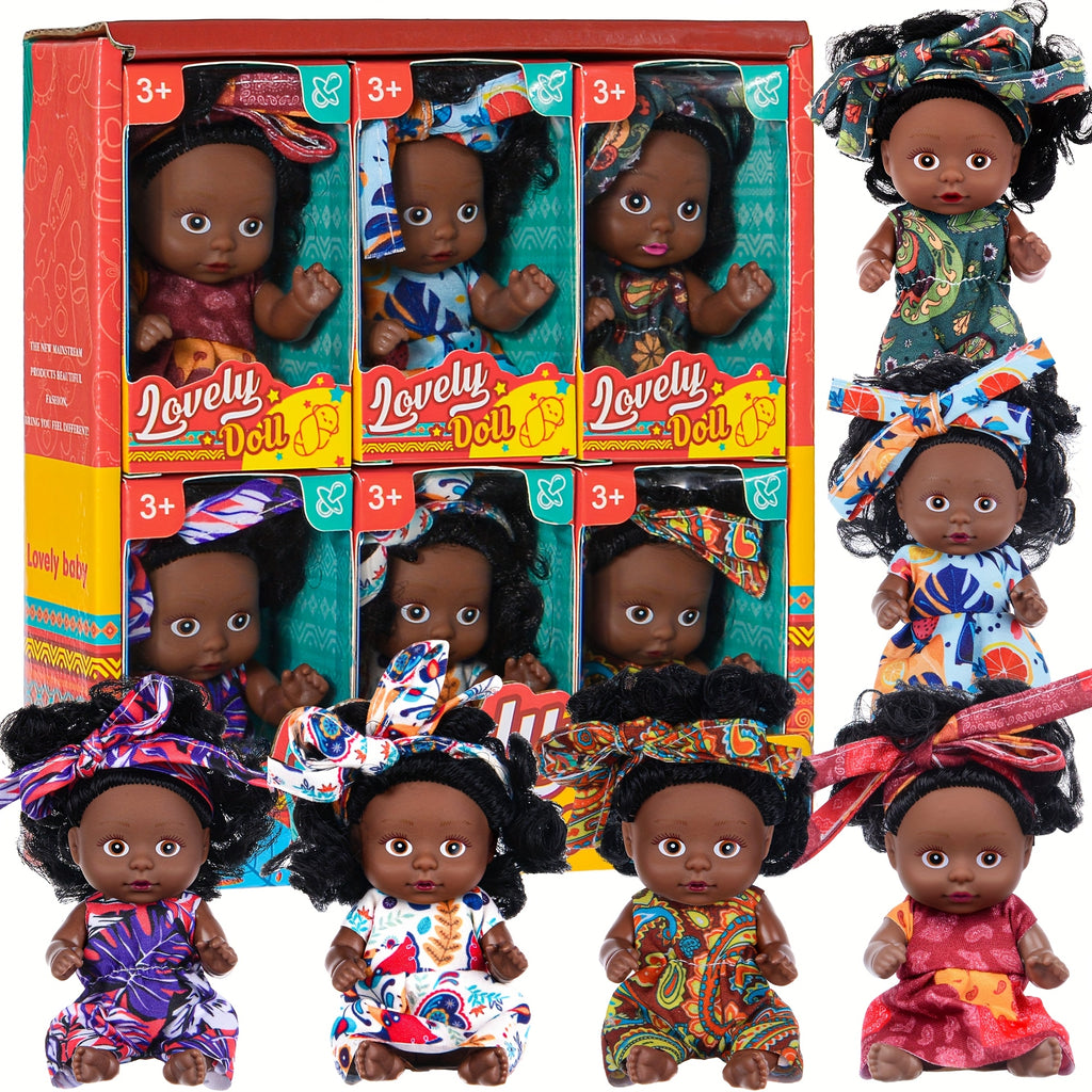 Miniature Girl Dolls Set of 6 – 4 Inch Articulated Poseable Fashion Dolls with Vibrant Outfits & Headscarves Realistic Collectible Mini Dolls Gift for Girls Ages 3+