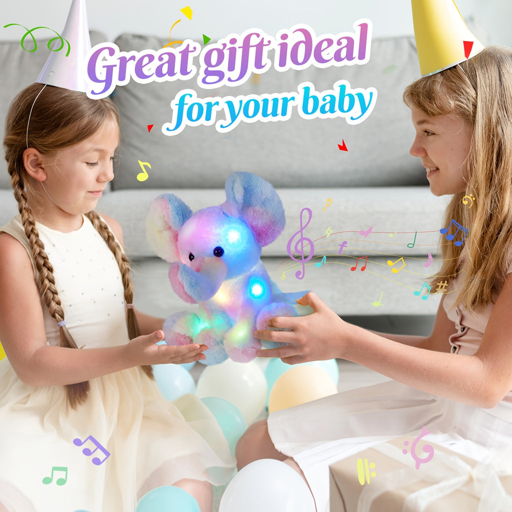 Musical Glowing Rainbow Elephant Plush Toy 12 Inch Night Light Lullaby Soft Stuffed Animal Soothing Baby Gift Birthday Decor for Kids Toddlers