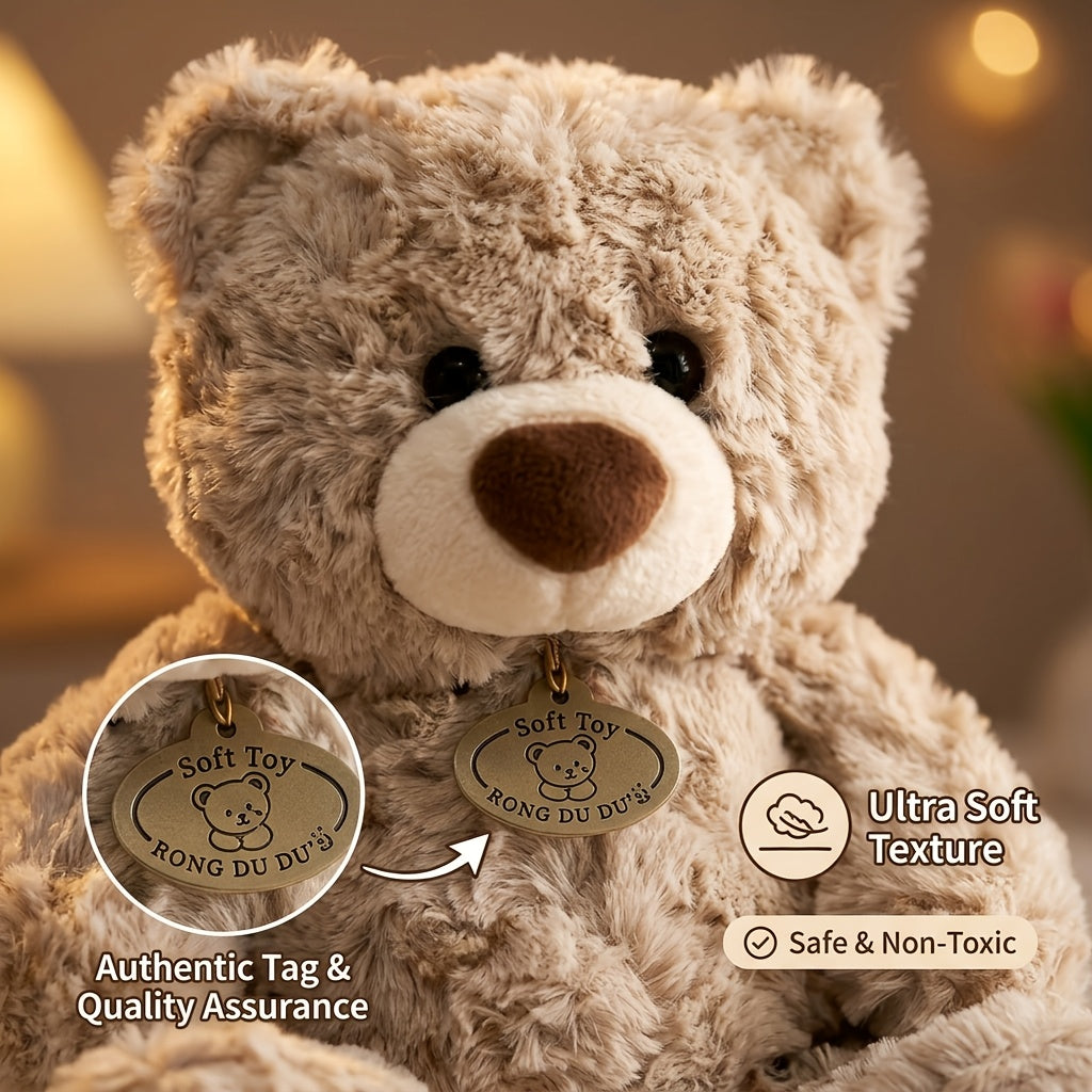 Realistic Teddy Bear Stuffed Animal Plush Toy - Super Soft Cute Huggable Bear Plushie for Room Decor, Birthday Christmas Holiday Gift for Kids Adults Friends Family, Brown & Beige