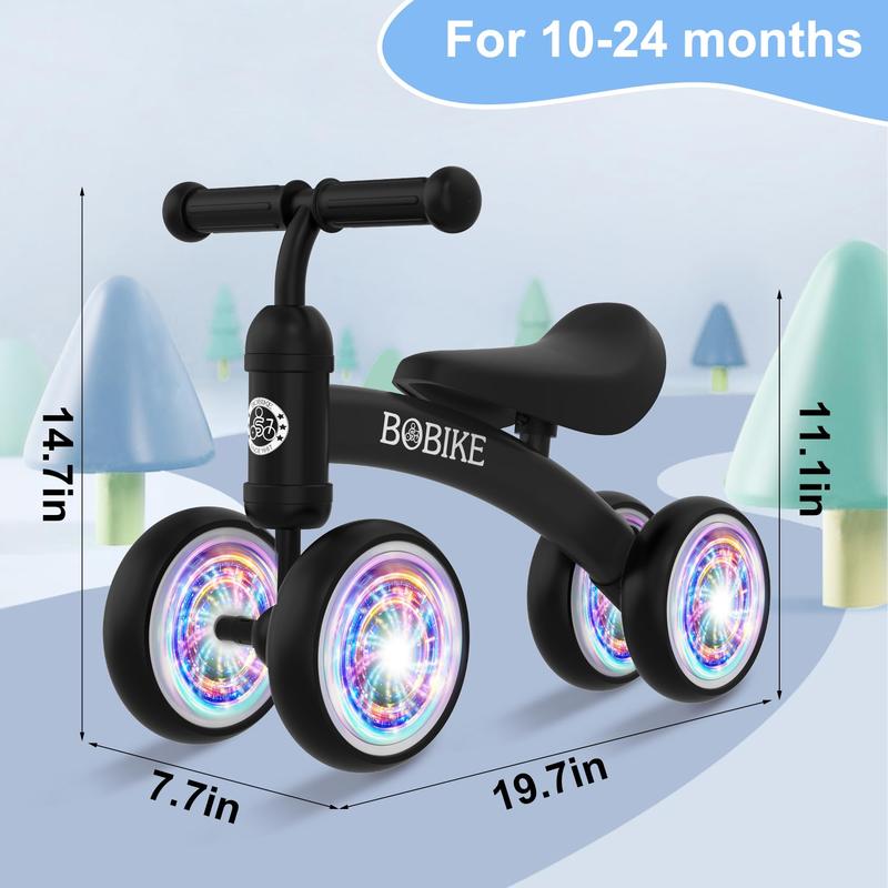 No-Pedal Baby Balance Bike, Bobike 4-Wheel Toddler Ride-On with Steel Frame, 135° Steering Limit for Indoor Outdoor Play & First Birthday Gifts