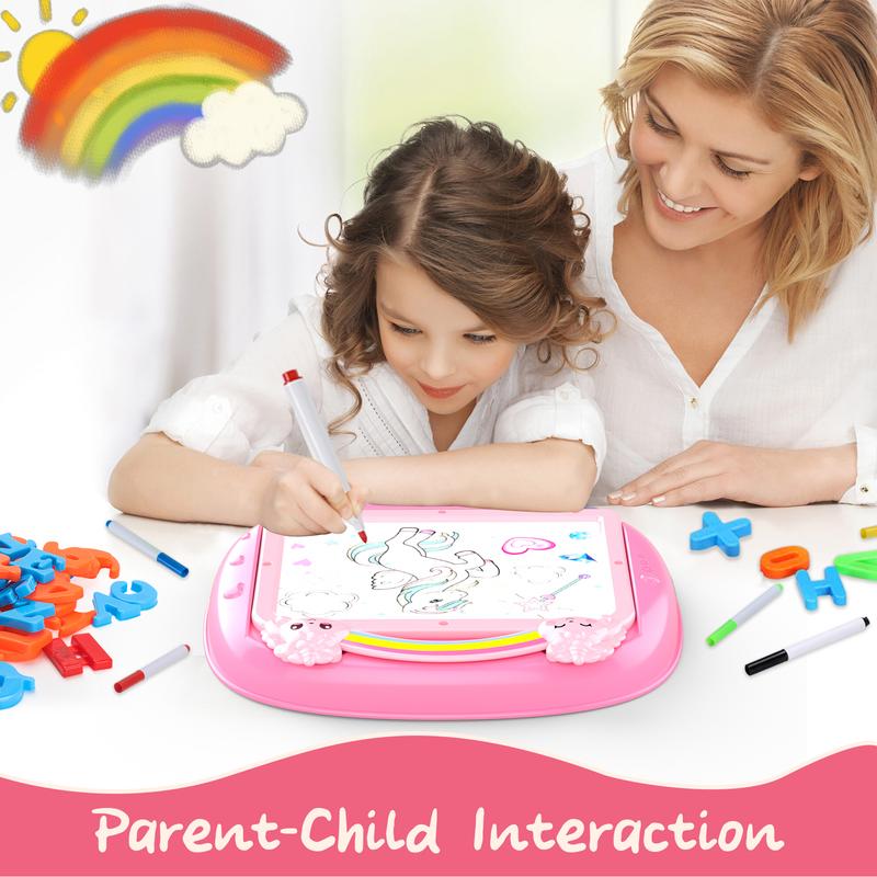 Double-Sided Magnetic Drawing Board for Toddlers, Unicorn Erasable Doodle Sketch Pad with Magnetic Letters and Numbers, Mess-Free Reusable Writing Easel, Early Learning Educational Toy for Girls Ages 1-3, Birthday Christmas Gift