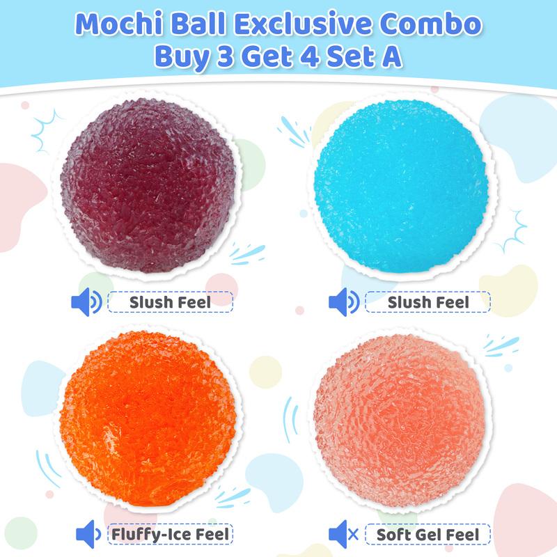 Mochi Squishy Ball by Pawtoto, Handmade Crystal Dumpling Sensory Fidget with Ice Crack, Slush or Fluffy Textures for Teen and Adult Gifts