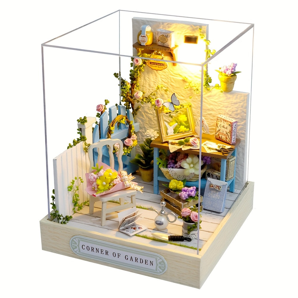 Miniature Dollhouse Kit with Dust Cover – Realistic Mini Doll House Display 4 Styles No Glue Needed for Doll Collectors Teens Adults Ages 14+ Christmas Birthday Gift