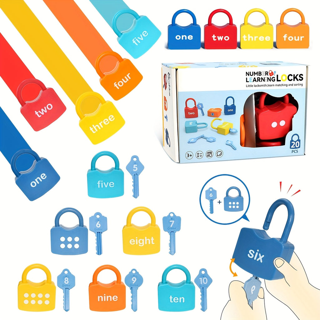 Number Lock & Key Counting Toy Set 10 Pcs - Math Learning Toy for Preschoolers Ages 3-5, Kindergarten Classroom Activity Game, Educational STEM Gift for Boys Girls Birthday Christmas