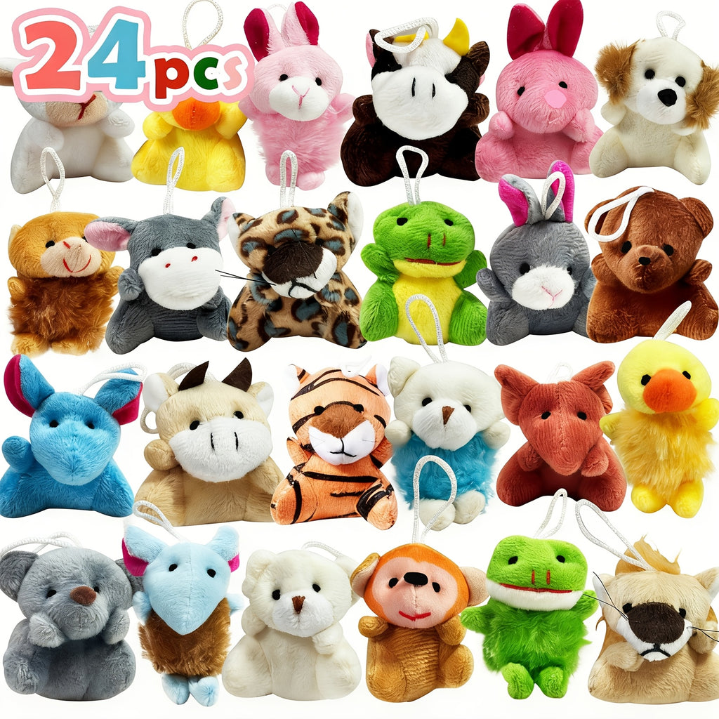 24PCS Mini Animal Plush Toy Assortment – Small Stuffed Animal Bulk Set with Keychains, Party Favors, Carnival Prizes, School Gifts, Christmas Easter Halloween Valentine’s Day Gift for Kids