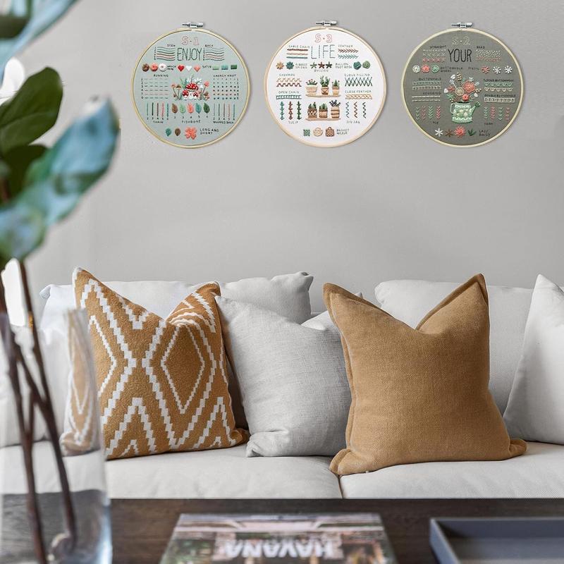 Embroidery Starter Kit for Adults, Beginner Floral Stamped Patterns with 33 Stitch Techniques, 7-Inch Hoop, Colorful Threads and Sewing Tools