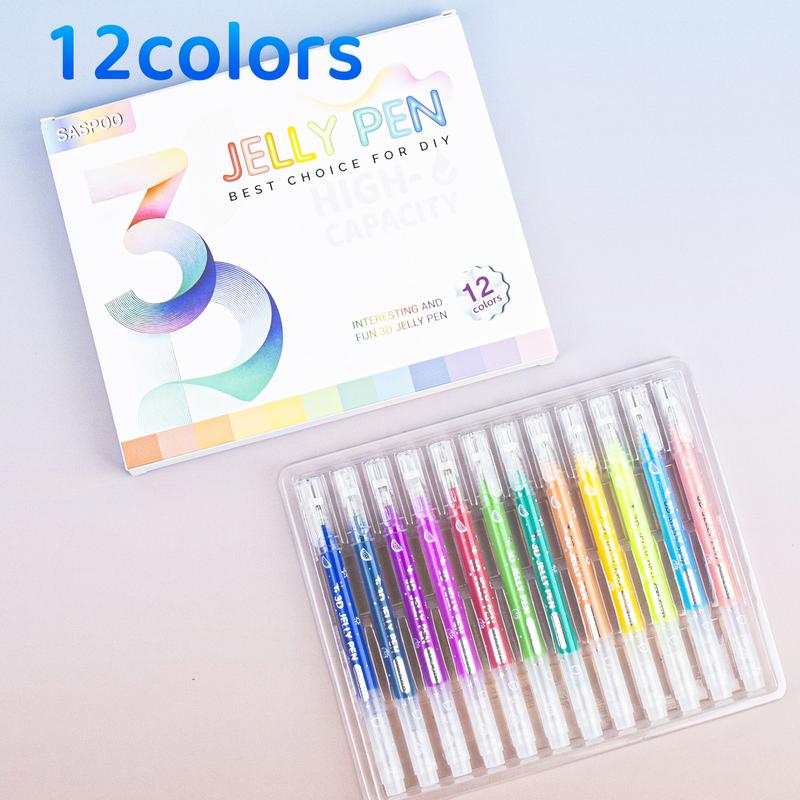 3D Jelly Gel Pens Set, Glossy Color Ink in 12, 24 or 36 Color Options for Drawing, Scrapbooking, Bullet Journals, DIY Greeting Cards and Creative Gifts