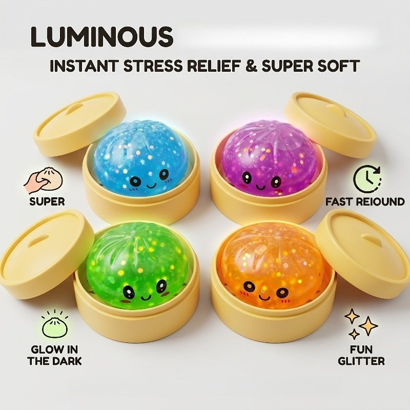 Glow in the Dark Squishy Toy Set 12pcs – Slow Rise Steamed Bun Potsticker Sensory Squeeze Toys Halloween Party Favor for Kids Random Color Kawaii Food